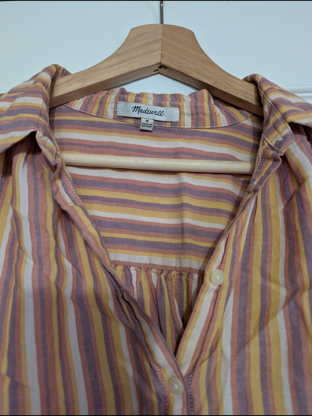Madewell Striped Button-Front Shirt in Mauve, Mustard & Cream - Picture 3 of 3